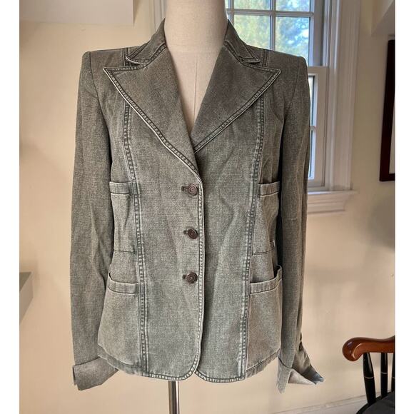 2002 Chanel Padded Shoulder Single Breasted Grey Blazer - Picture 1 of 16